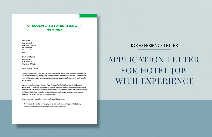 Application Letter For Hotel Job With Experience