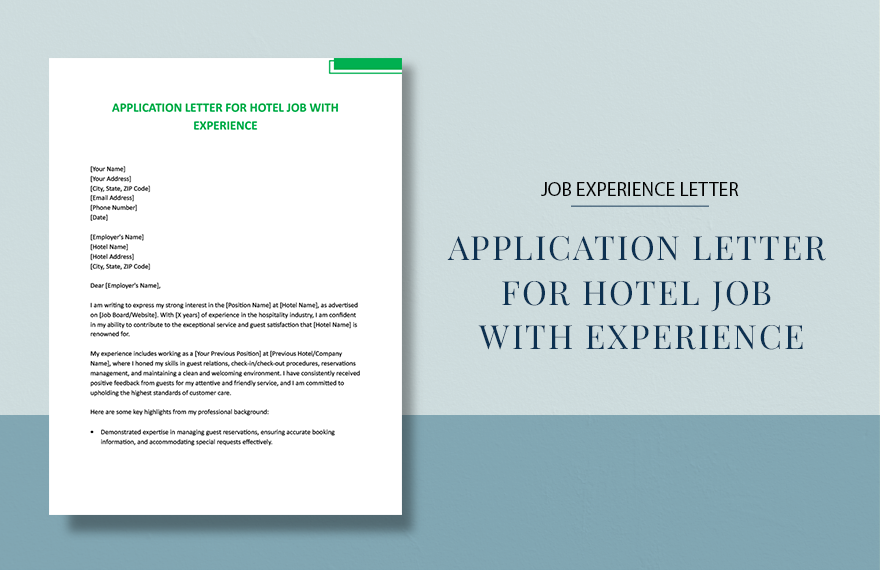 simple application letter for hotel job with experience