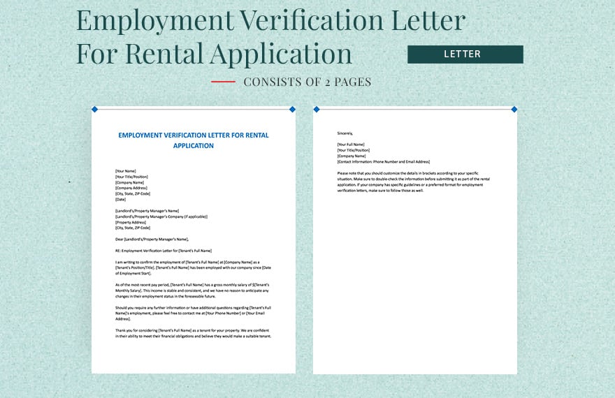 Employment Verification Letter For Rental Application