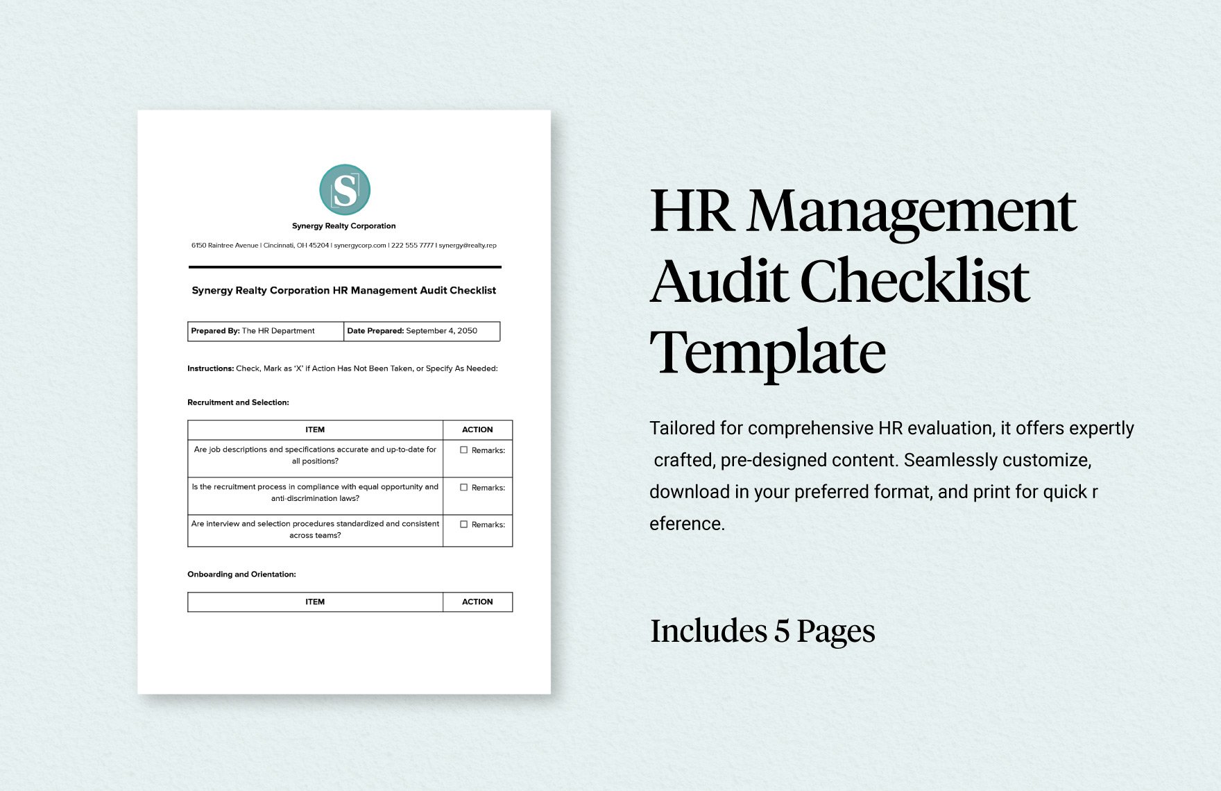 HR Management Audit Checklist Template