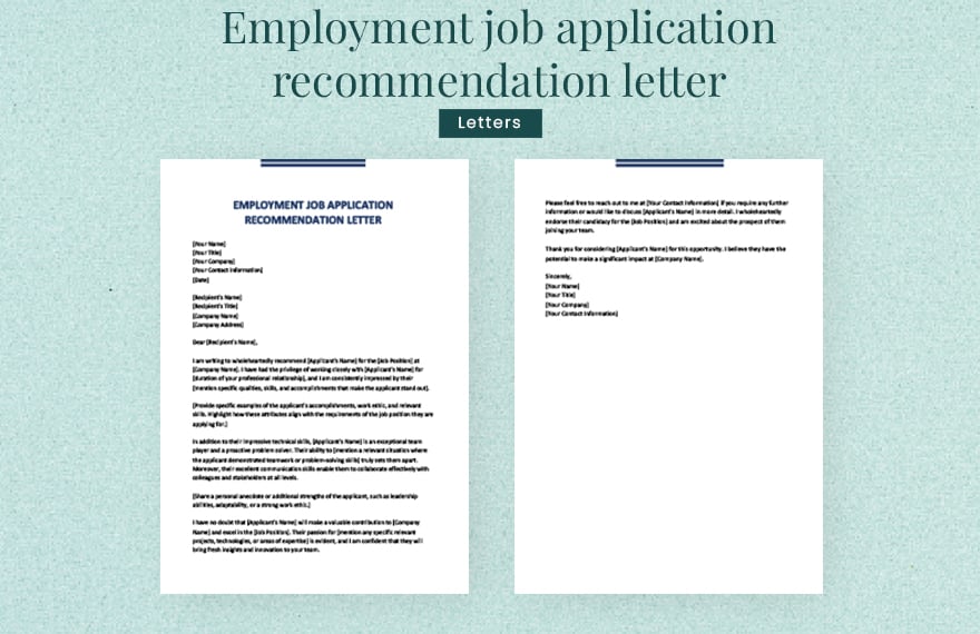 Employment job application recommendation letter