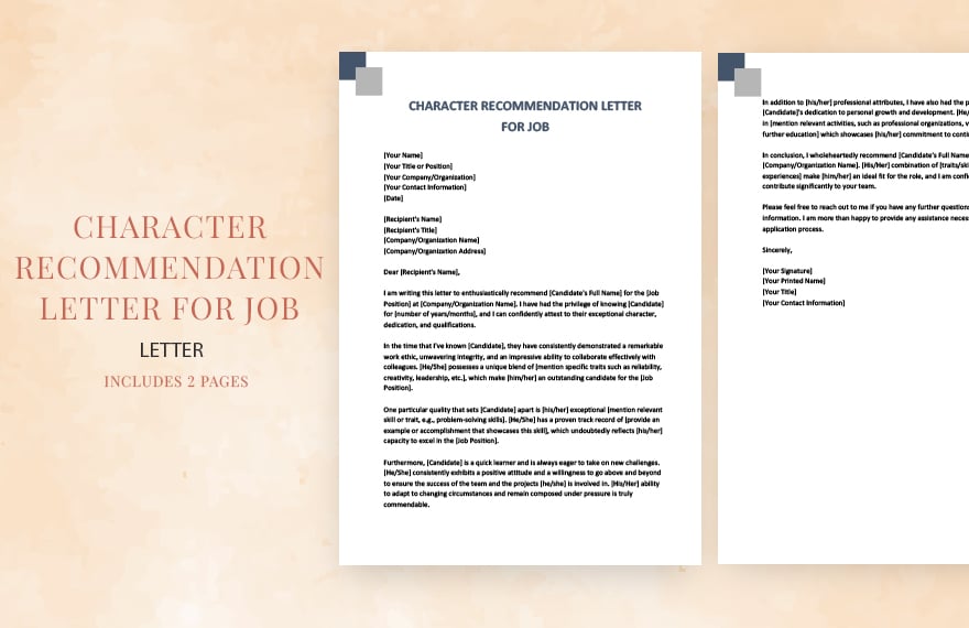 Character recommendation letter for job