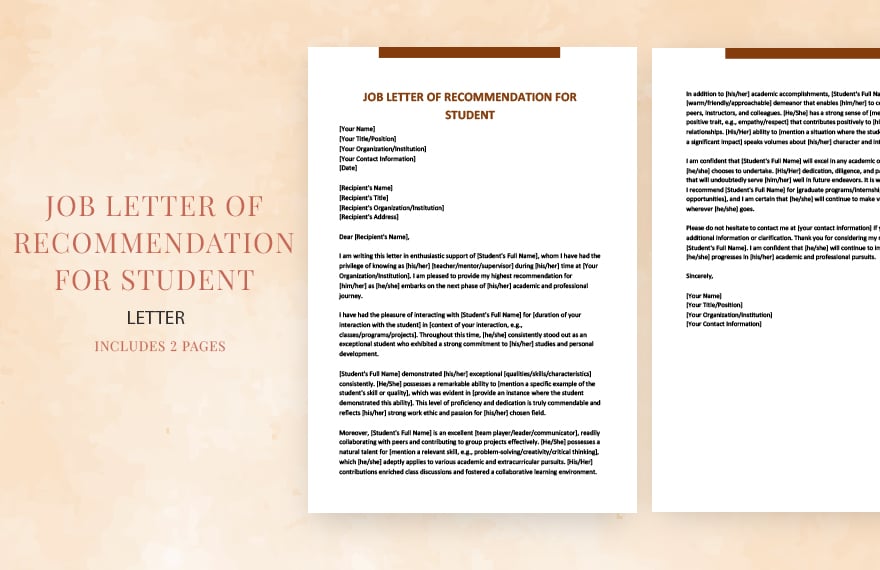 Job letter of recommendation for student