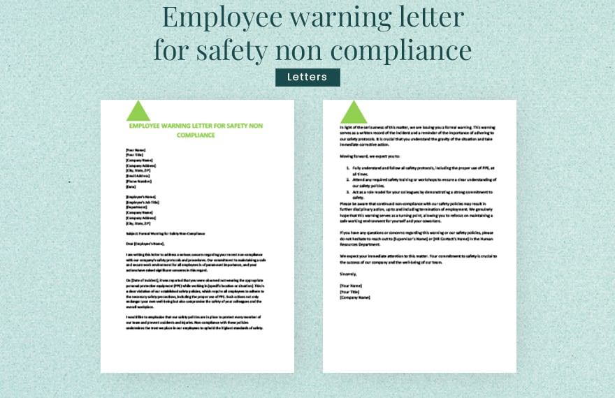Employee warning letter for safety non compliance