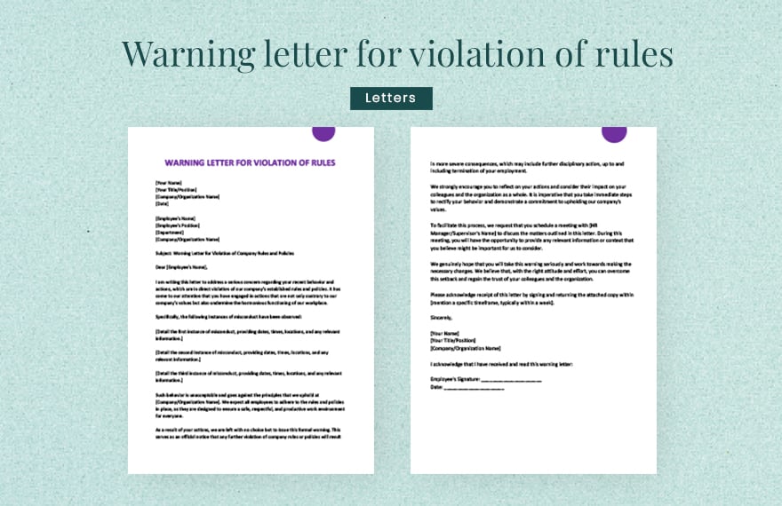 Warning letter for violation of rules