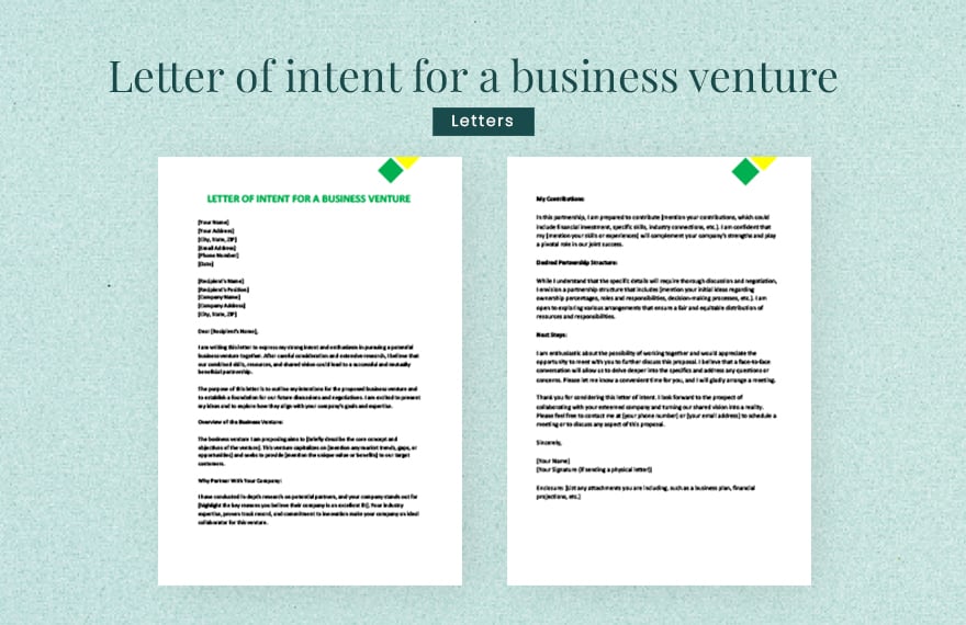 Letter of intent for a business venture in Word, Google Docs