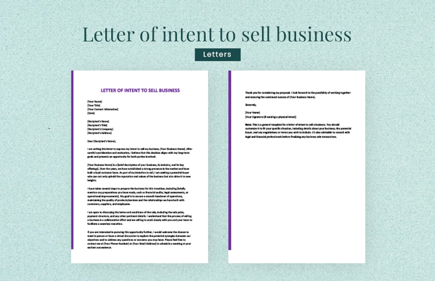 Letter of intent to sell business in Word, Google Docs