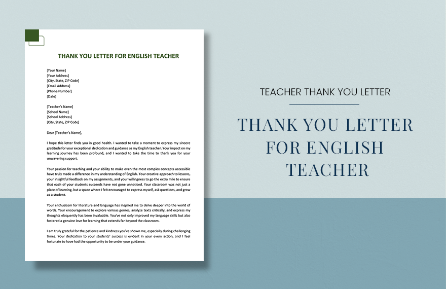 Thank You Letter For English Teacher in Word, Google Docs, PDF, Apple Pages