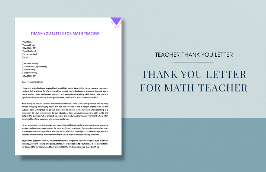 Free Thank You Letter For Math Teacher