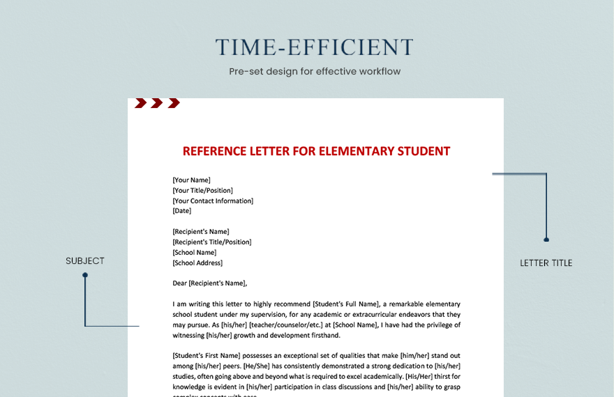 Reference Letter For Elementary Student