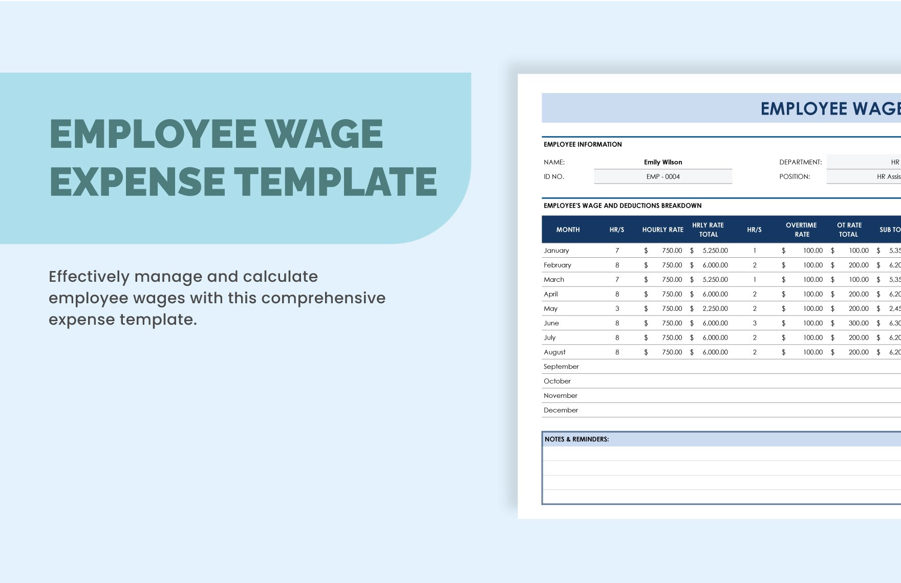 Employee Wage Expense Template