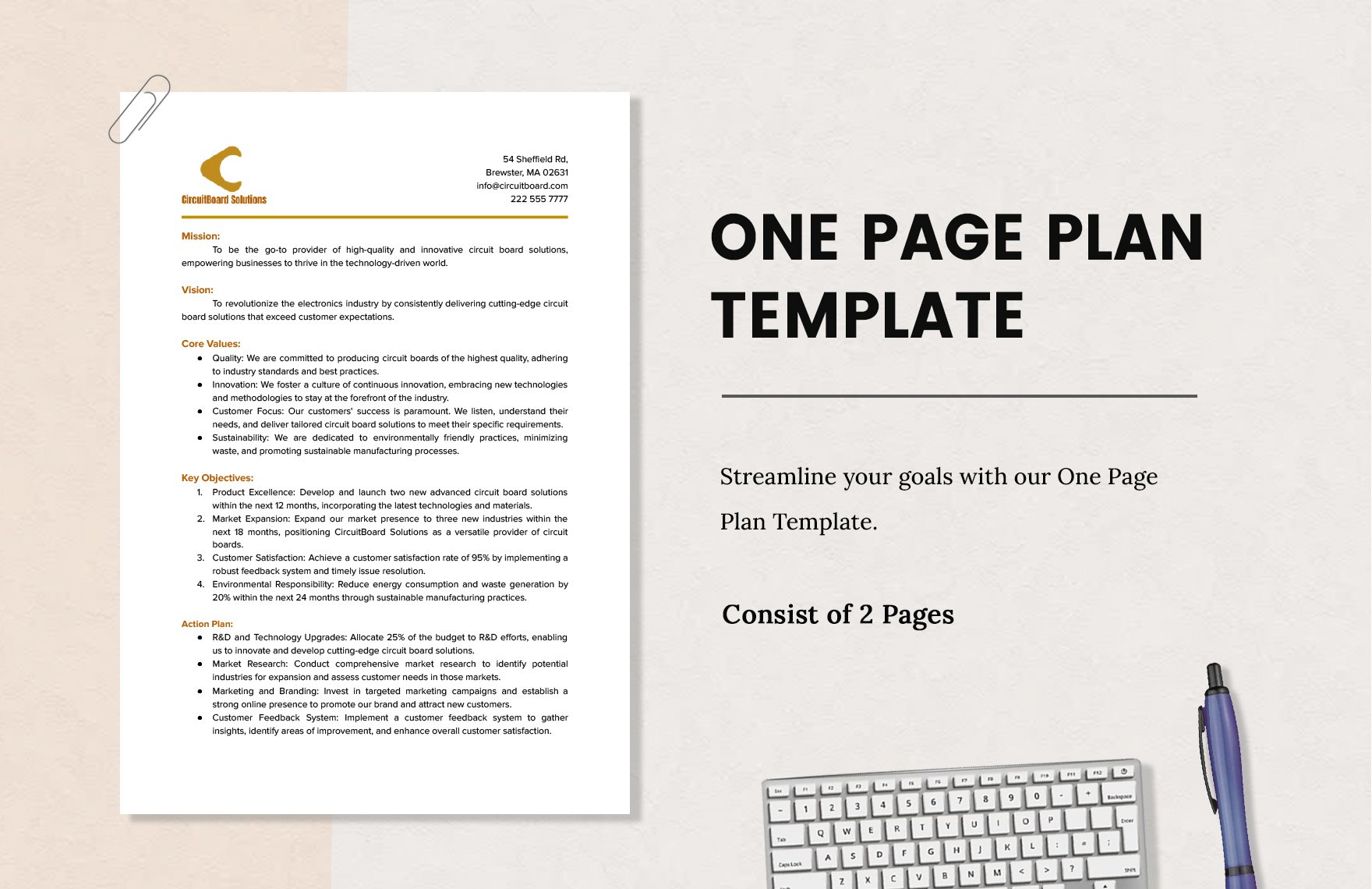 One Page Plan Template