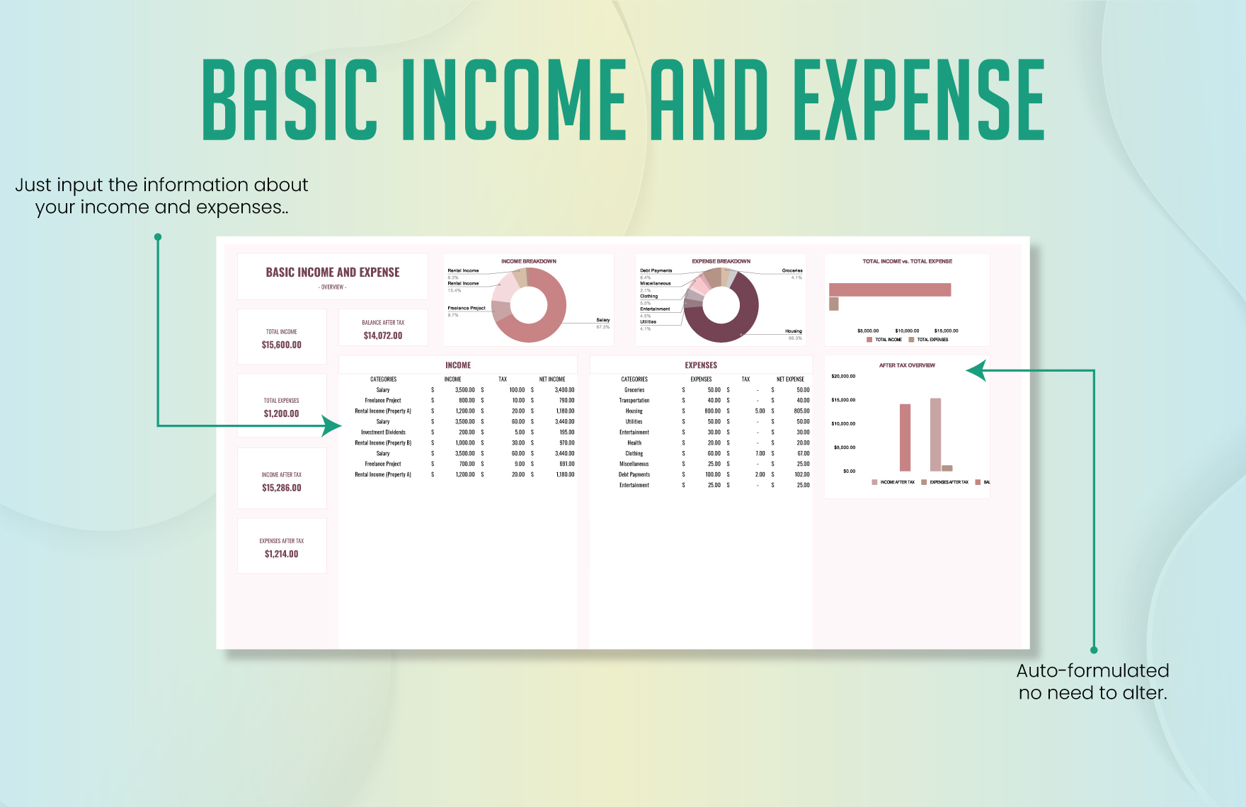 Basic income and expense template