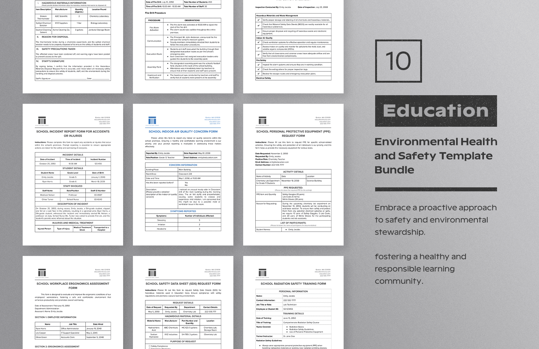 10 Education Environmental Health and Safety Template Bundle