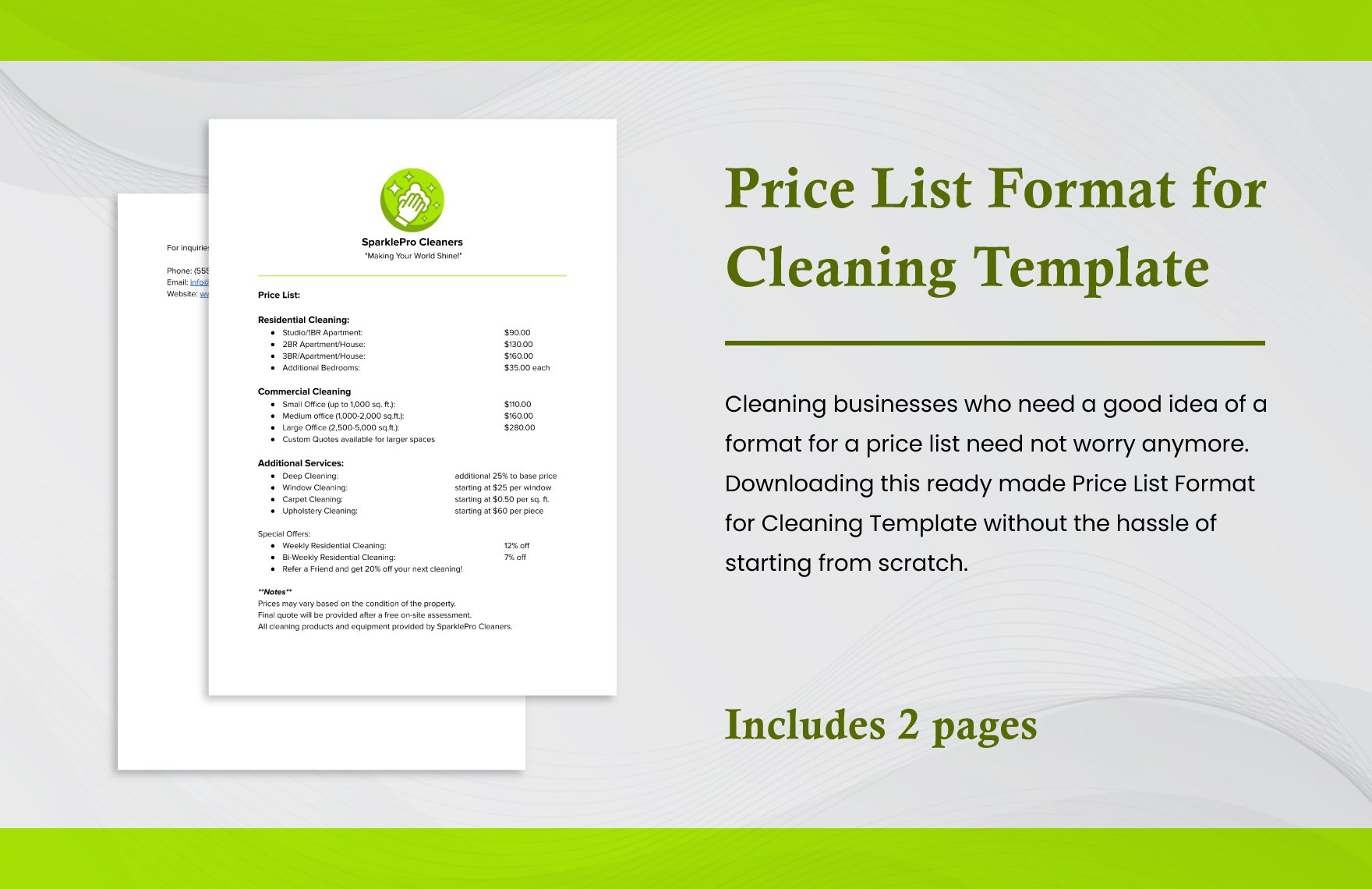 Price List Format for Cleaning Template