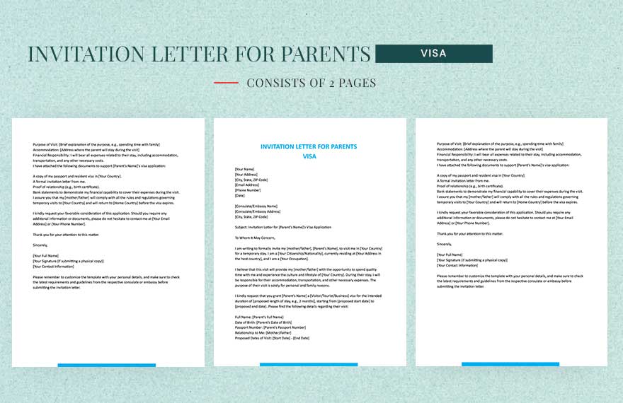 Invitation Letter For Parents Visa