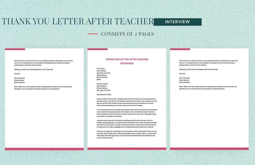 Free Thank You Letter After Teacher Interview Template