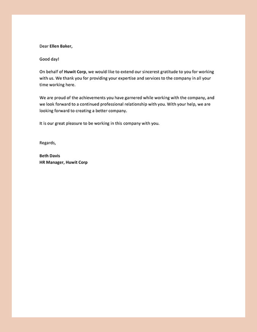 Employee Thank You Letter Template