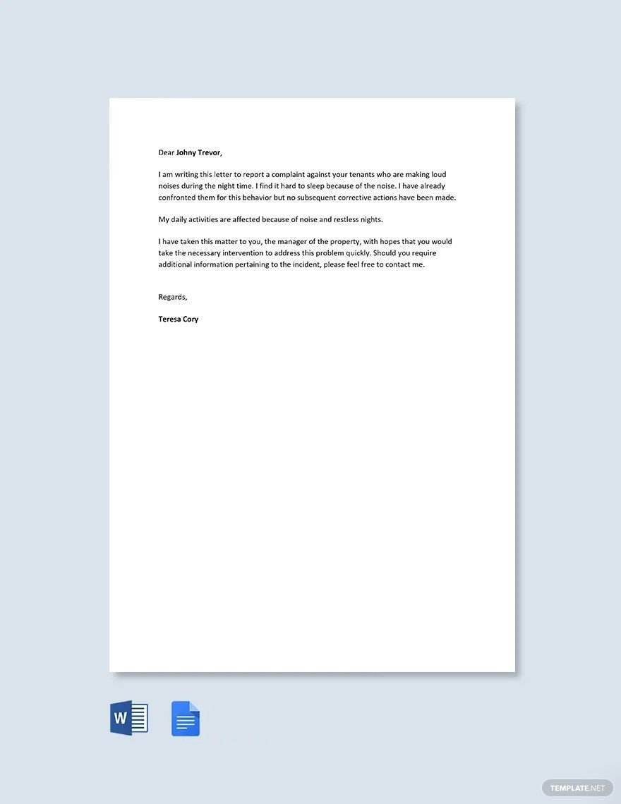 Noise Complaint Letter to Property Manager Template