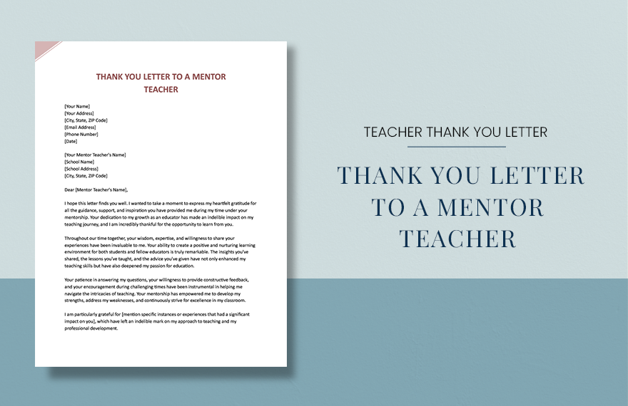 Thank You Letter To A Mentor Teacher in Word, Google Docs, Apple Pages