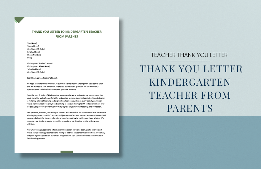 Thank You Letter To kindergarten Teacher From Parents in Word, Google Docs, Apple Pages