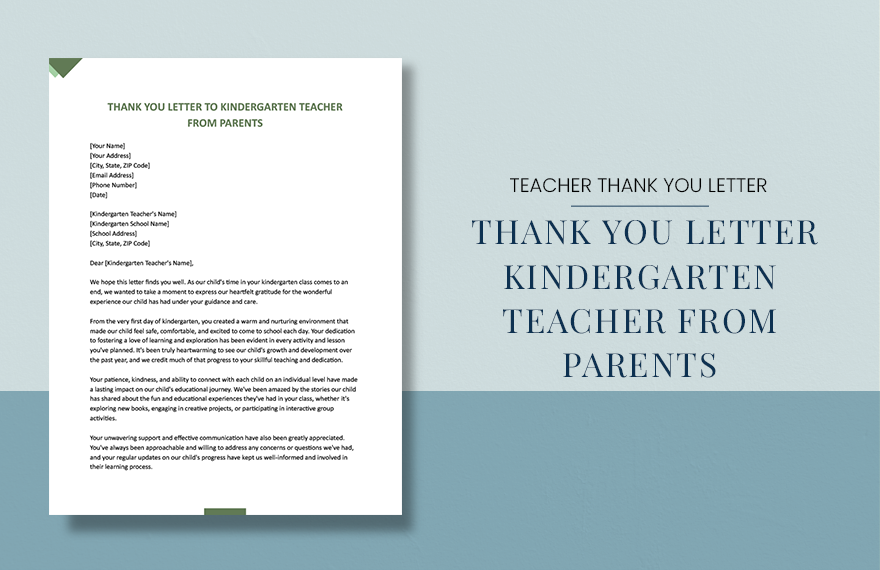 Free Thank You Letter To Kindergarten Teacher From Parents Download 