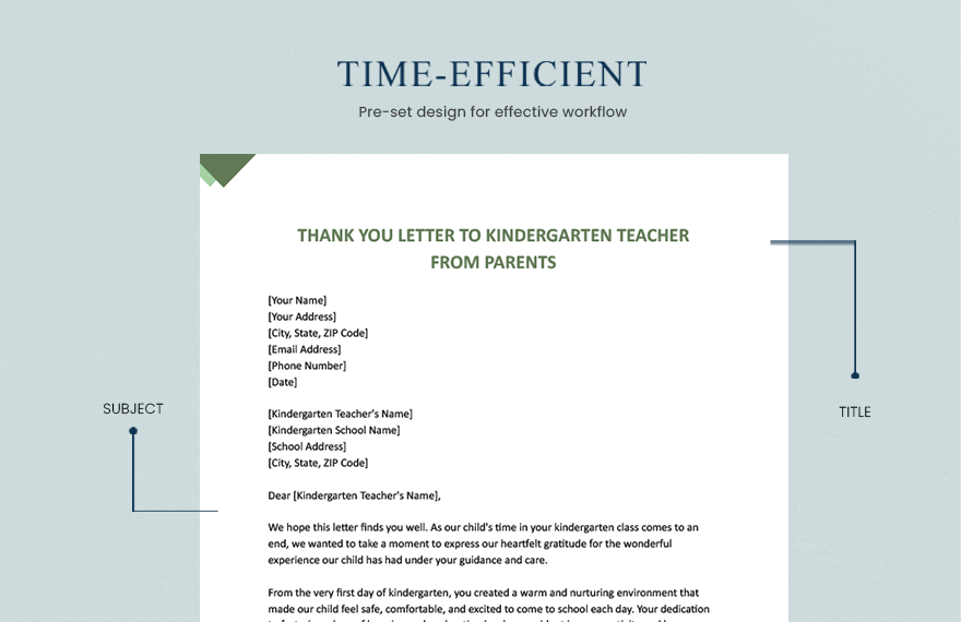 Thank You Letter To Kindergarten Teacher From Parents In Word Google