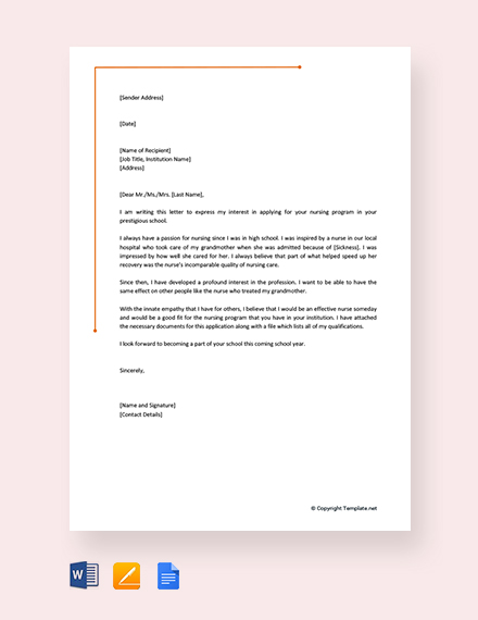 FREE Nursing Application Letter Template Download 1720 Letters In 