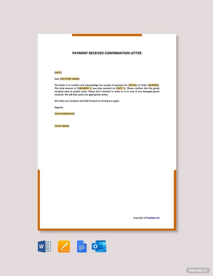 Payment Received Confirmation Letter Template