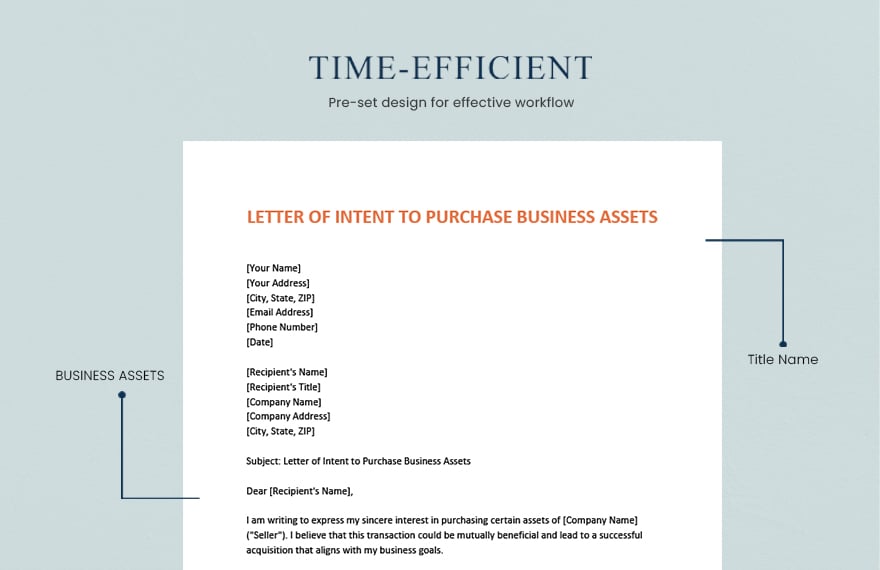 Letter Of Intent To Purchase Business Assets