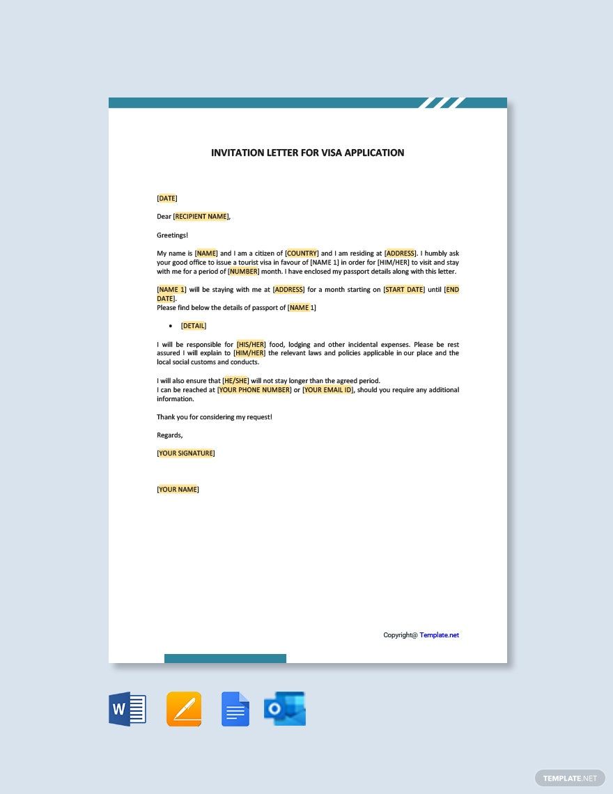 Visa Invitation Letter Templates in PDF - FREE Download | Template.net