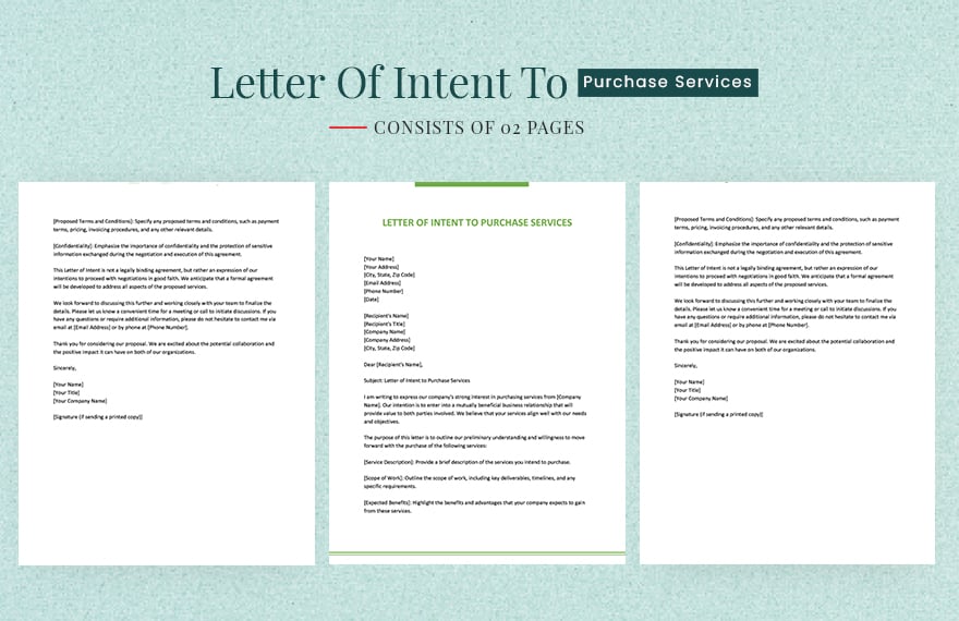 Letter Of Intent To Purchase Services