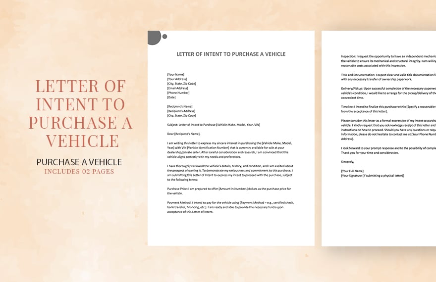 Letter Of Intent To Purchase A Vehicle in Word, Google Docs, PDF, Apple Pages