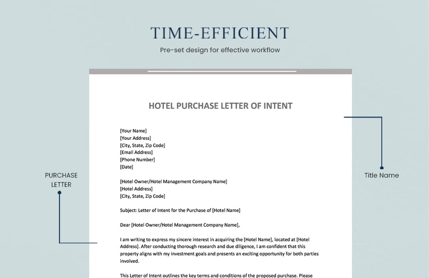 Hotel Purchase Letter Of Intent