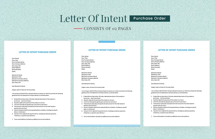 Letter Of Intent Purchase Order