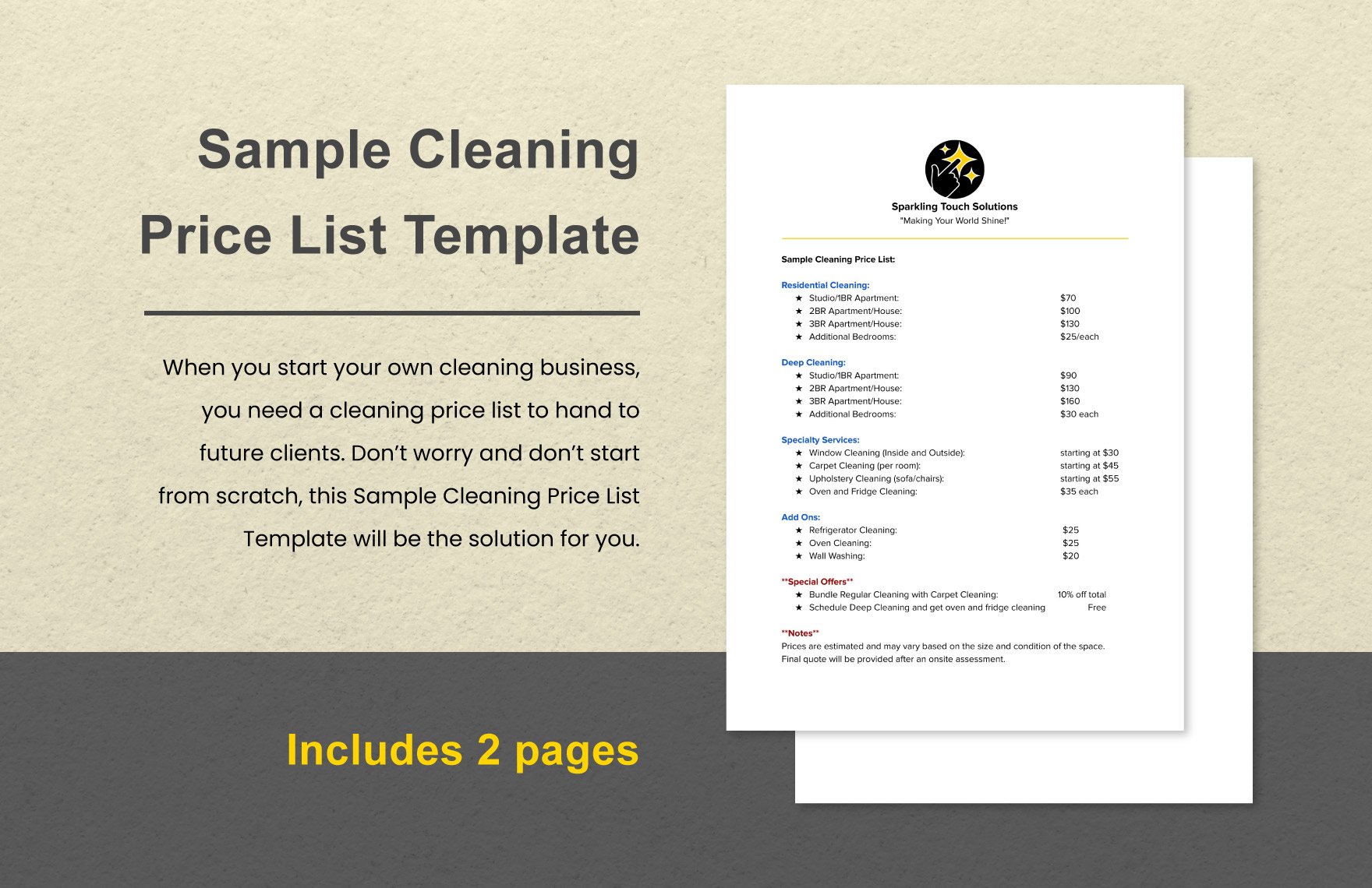Sample Cleaning Price List Template