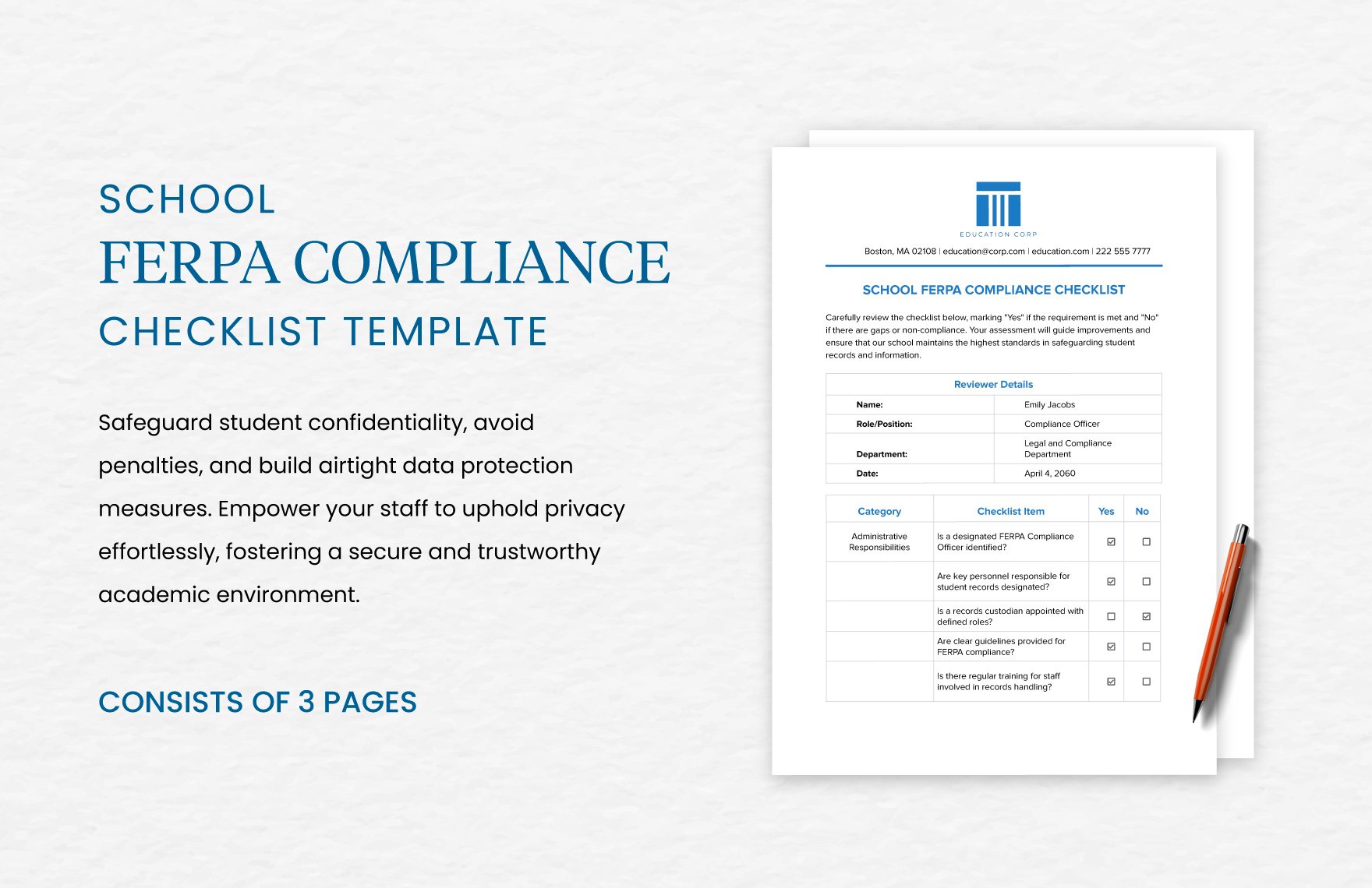 School FERPA Compliance Checklist Template
