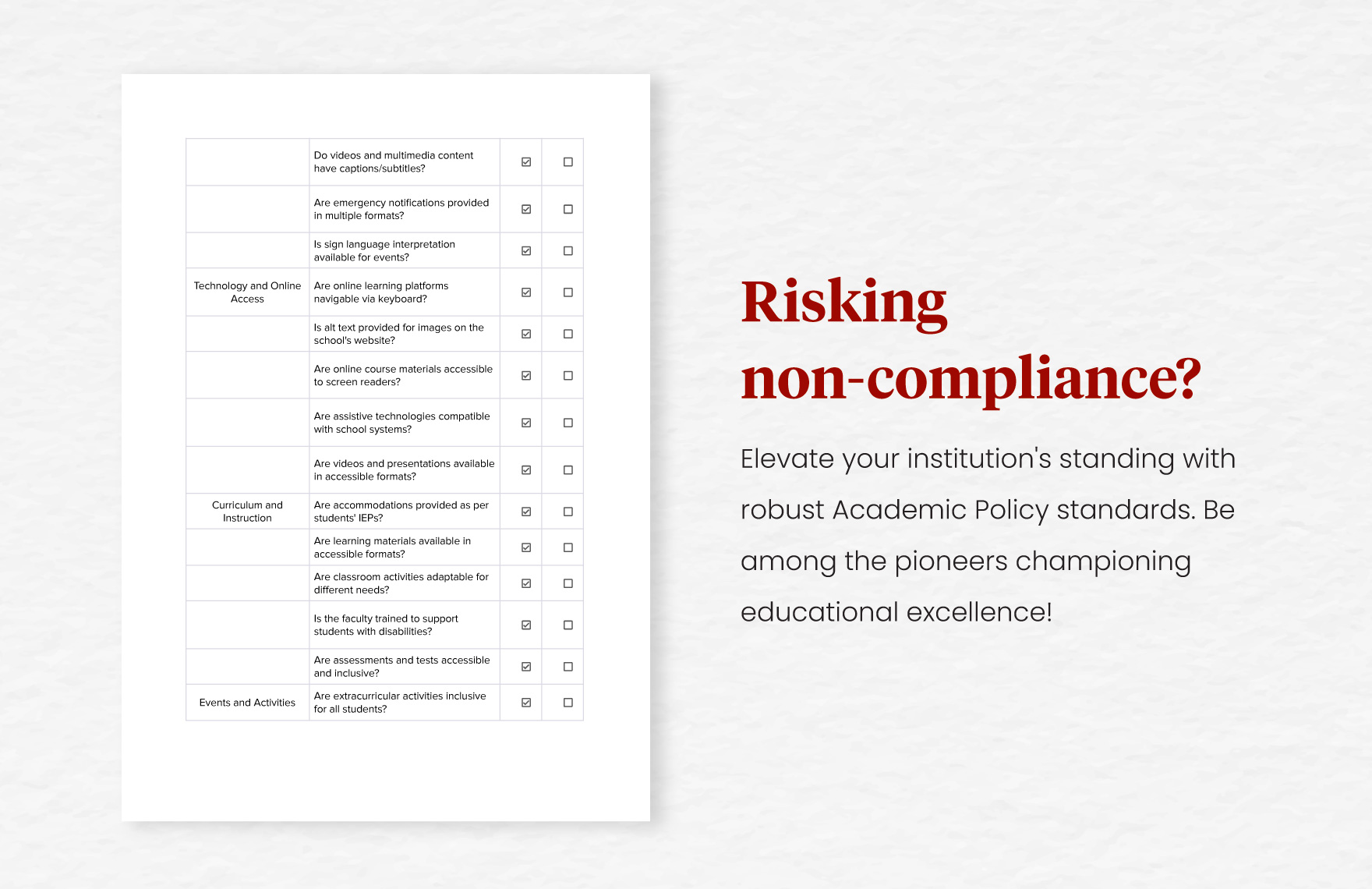 School ADA Compliance Checklist Template
