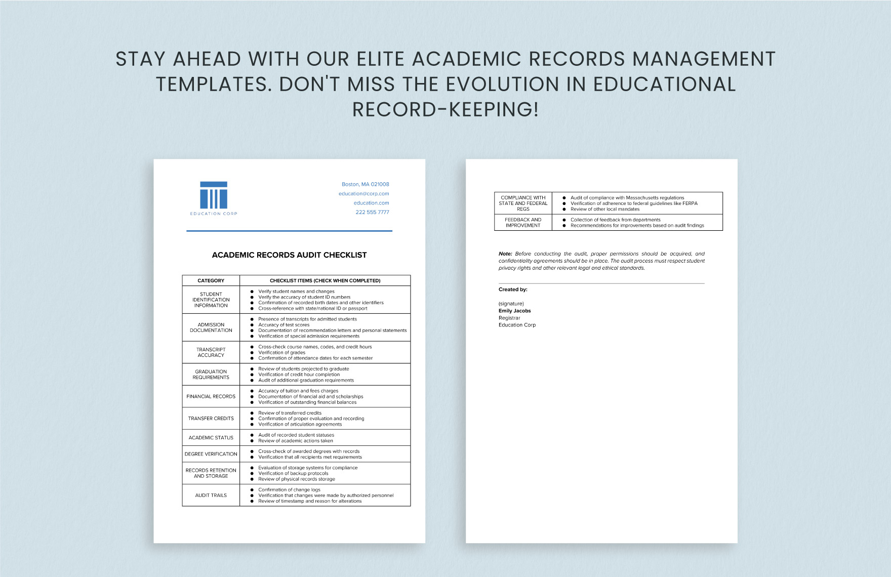 Academic Records Audit Checklist Template