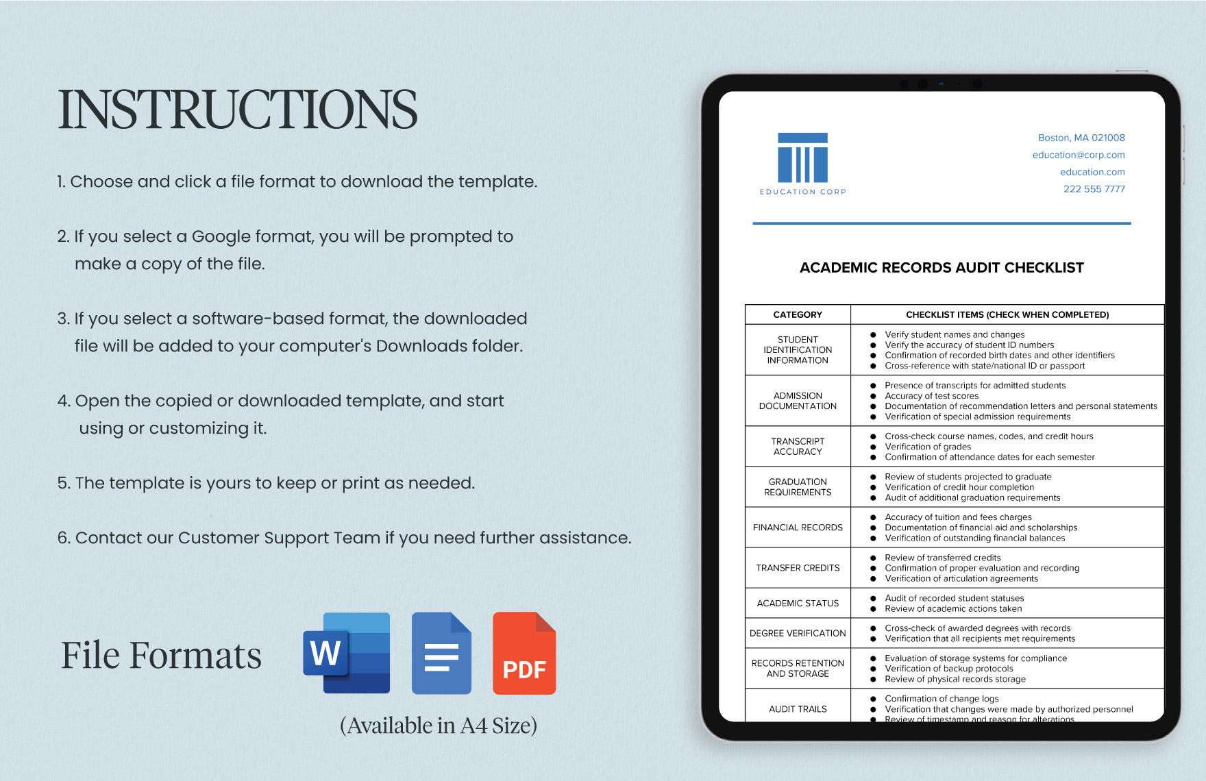 Academic Records Audit Checklist Template