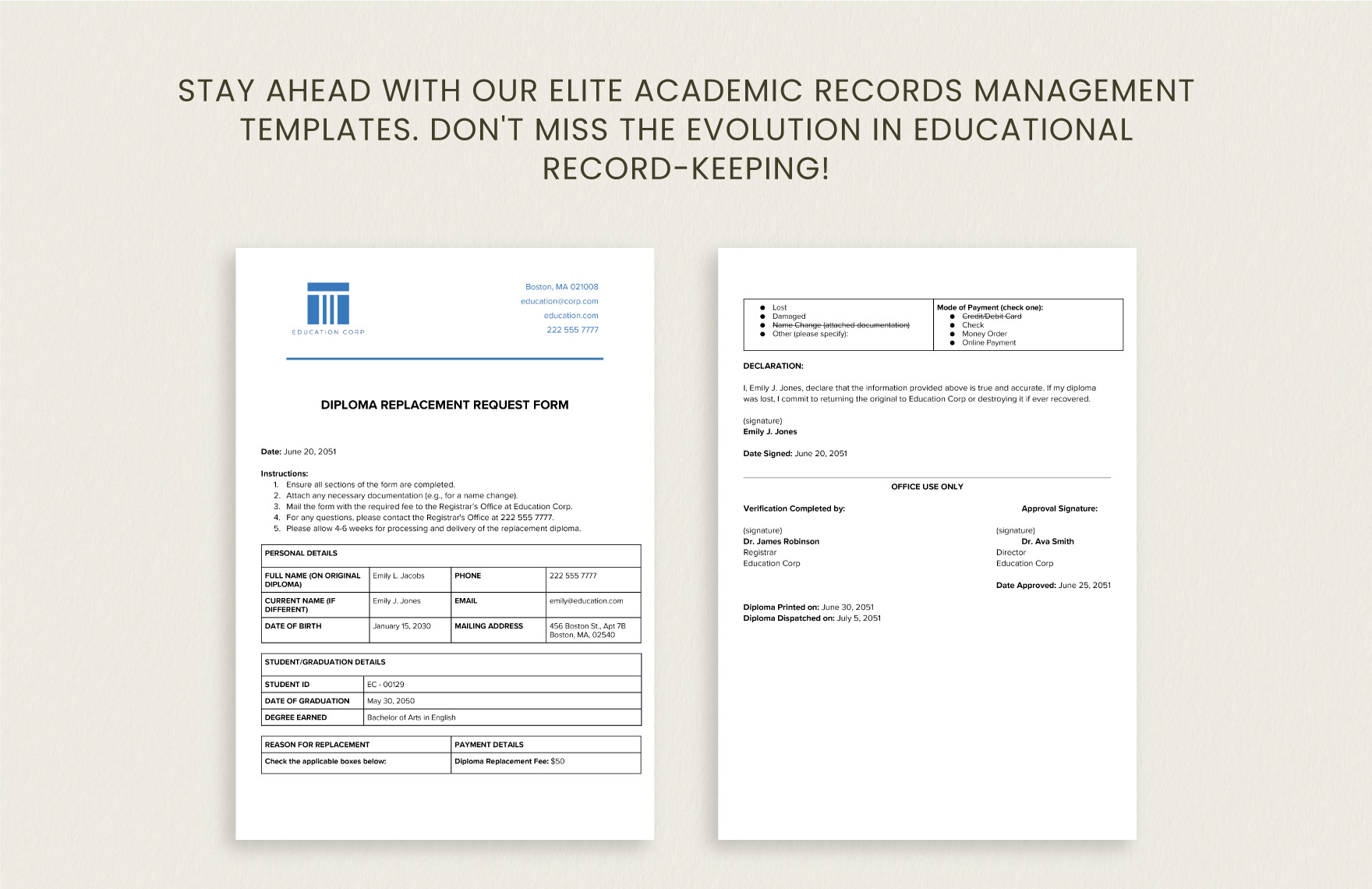 Diploma Replacement Request Form Template
