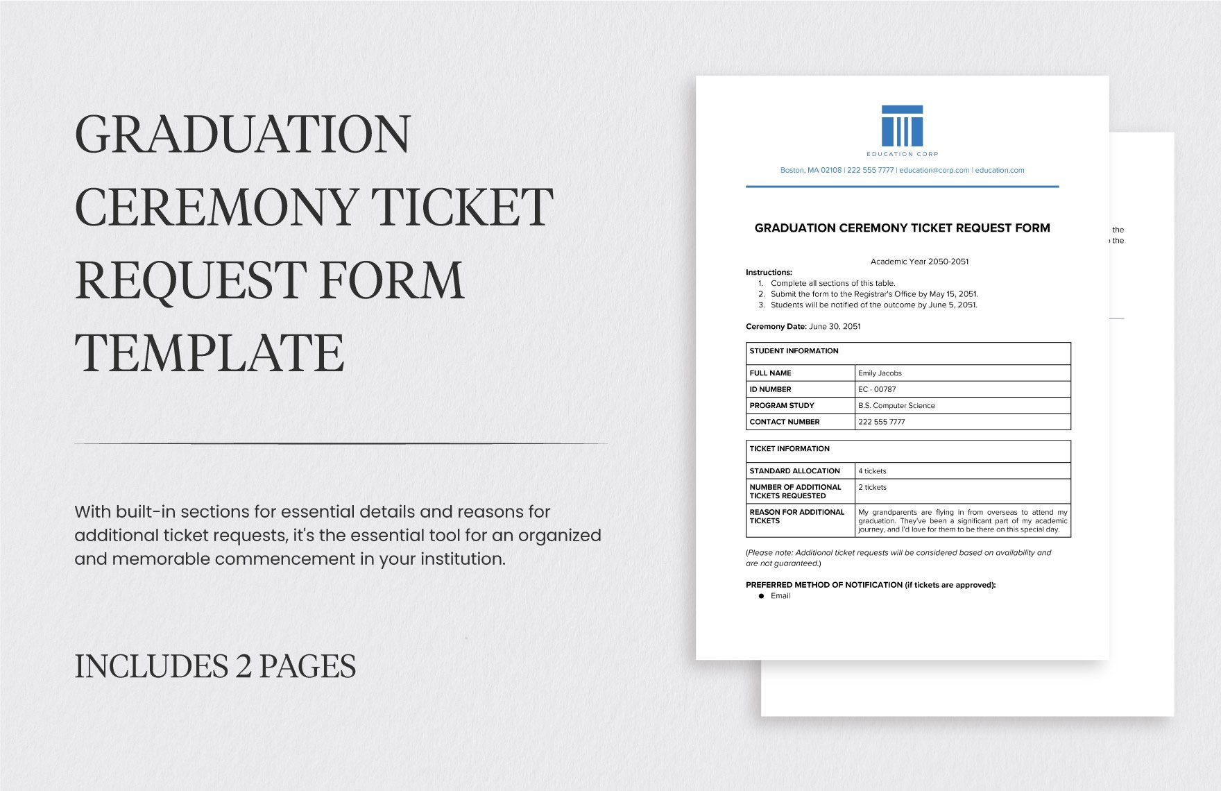 Graduation Ceremony Ticket Request Form Template in Word, Google Docs, PDF