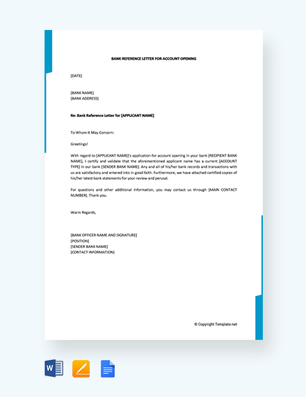 Company Reference Letter For Bank Account Opening