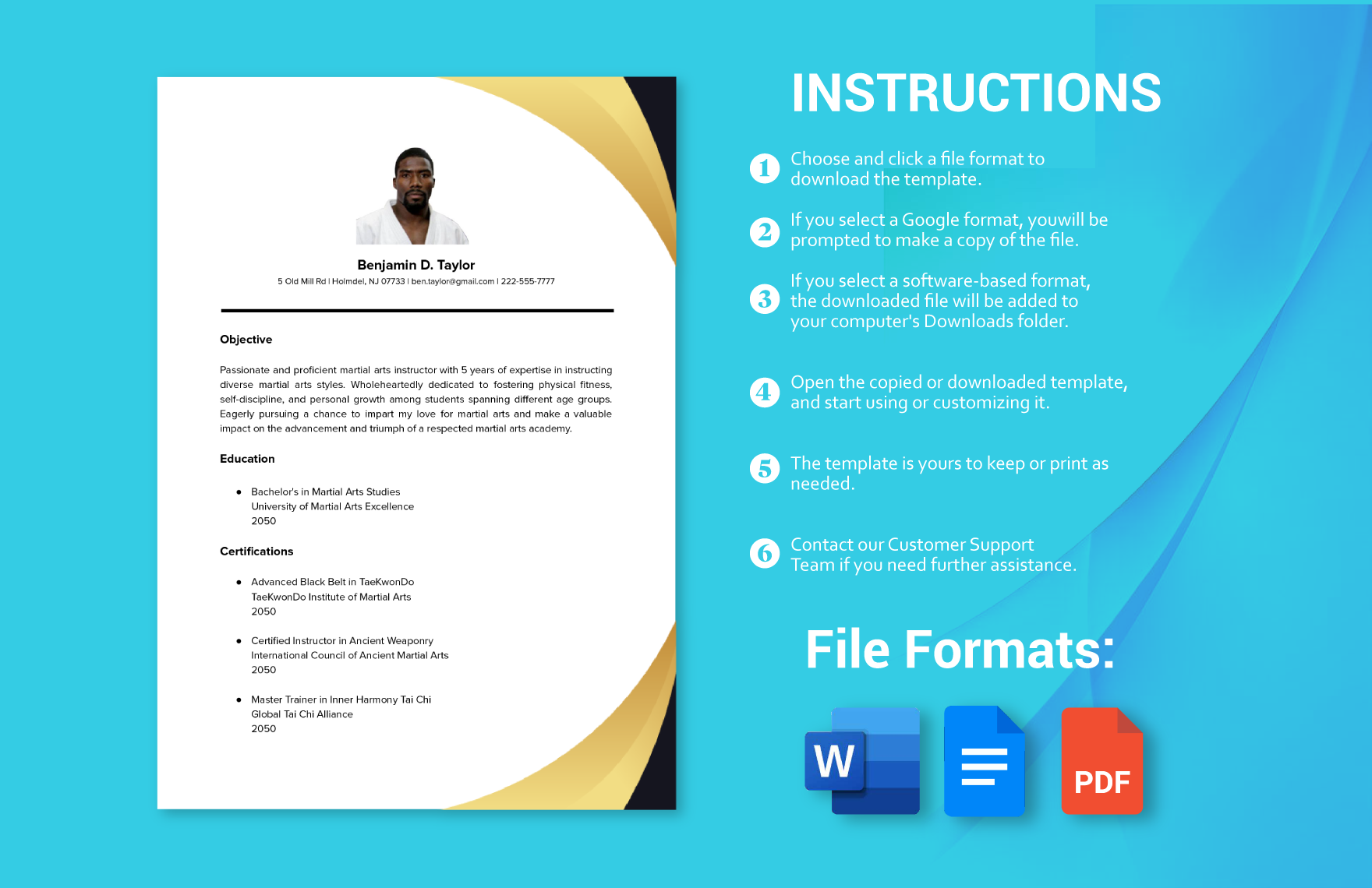 Sample Martial Arts Instructor Resume Template