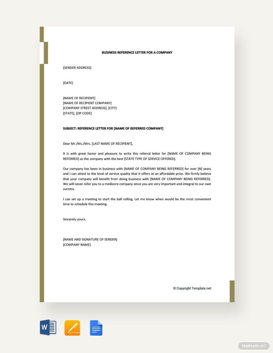 Business Reference Letter for a Company Template