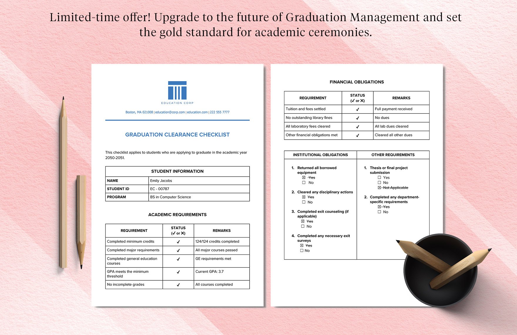 Graduation Clearance Checklist Template