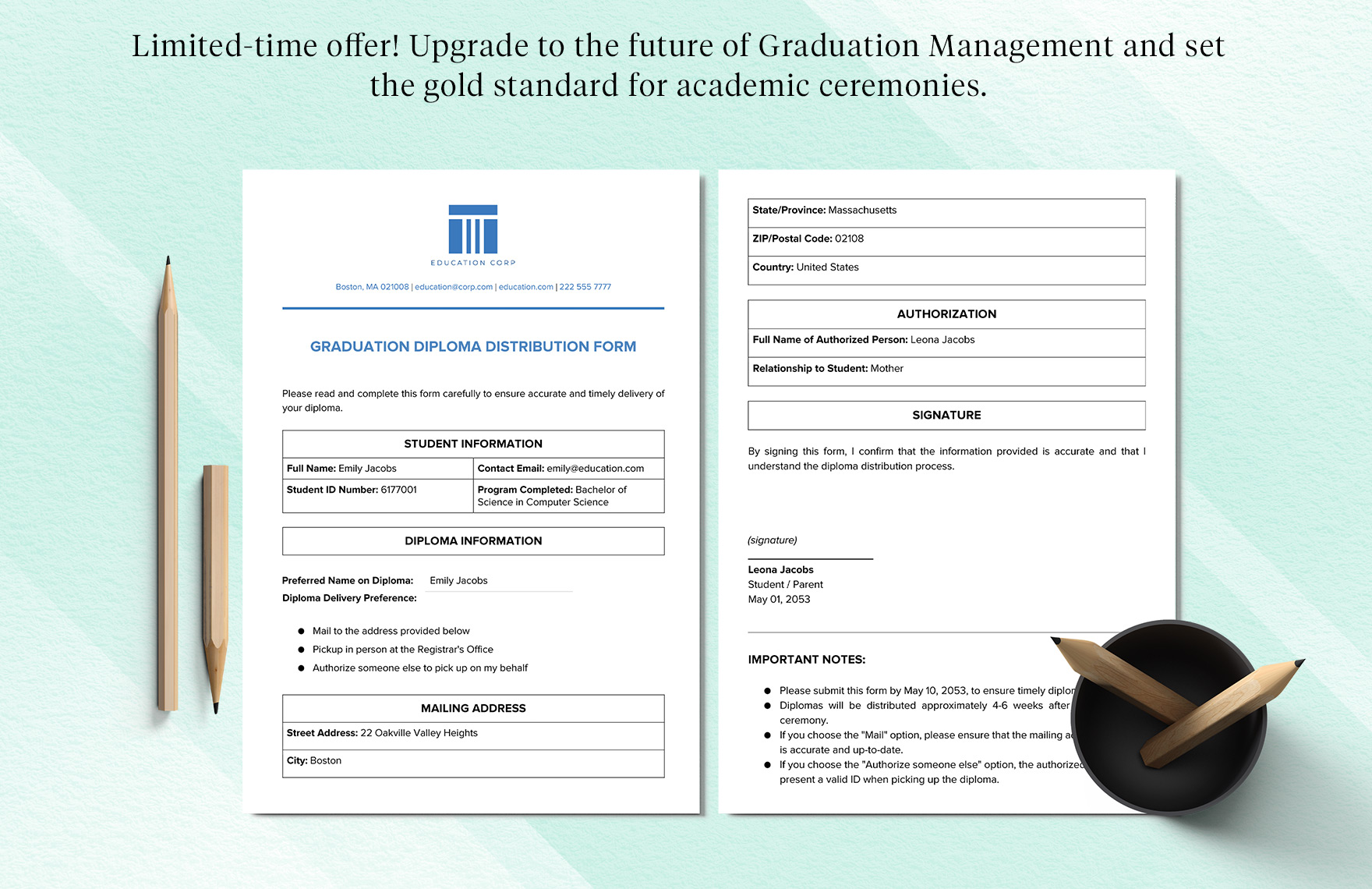 Graduation Diploma Distribution Form Template