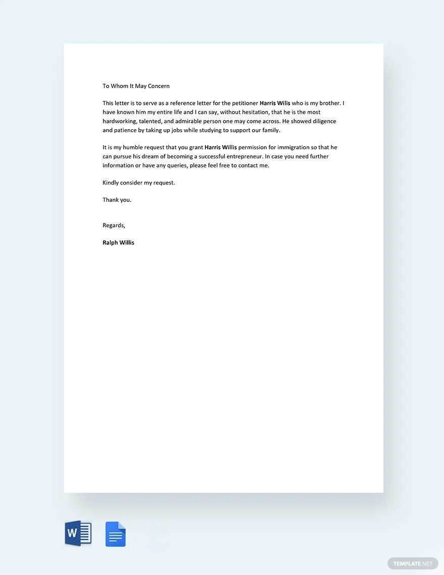 Immigration Reference Letter for a Family Member
