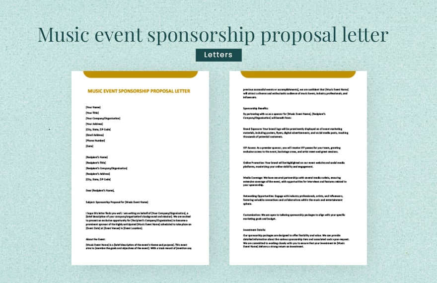Music event sponsorship proposal letter in Word, Google Docs, Apple Pages