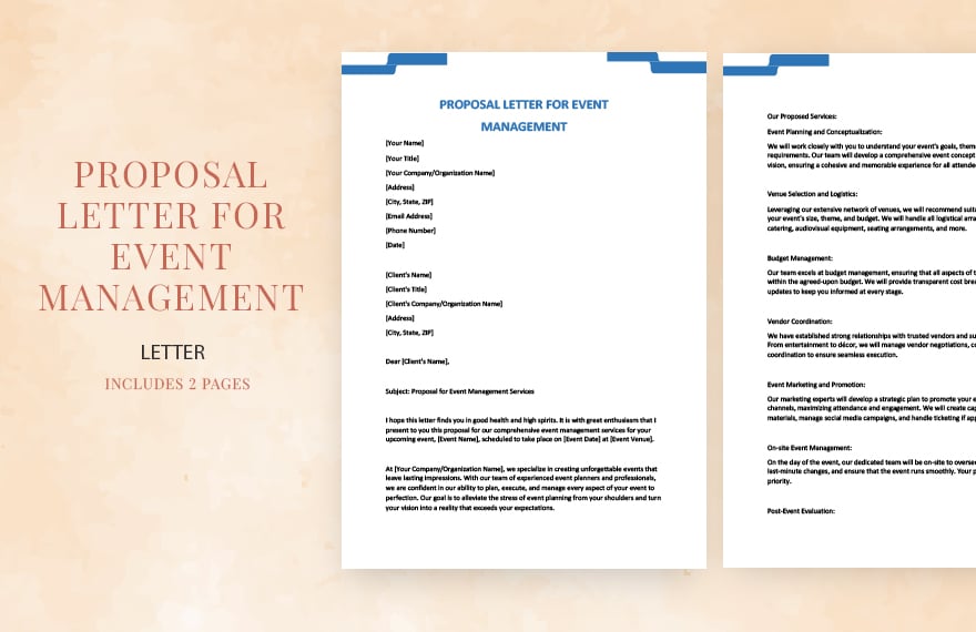 Proposal letter for event management in Word, Google Docs, Apple Pages